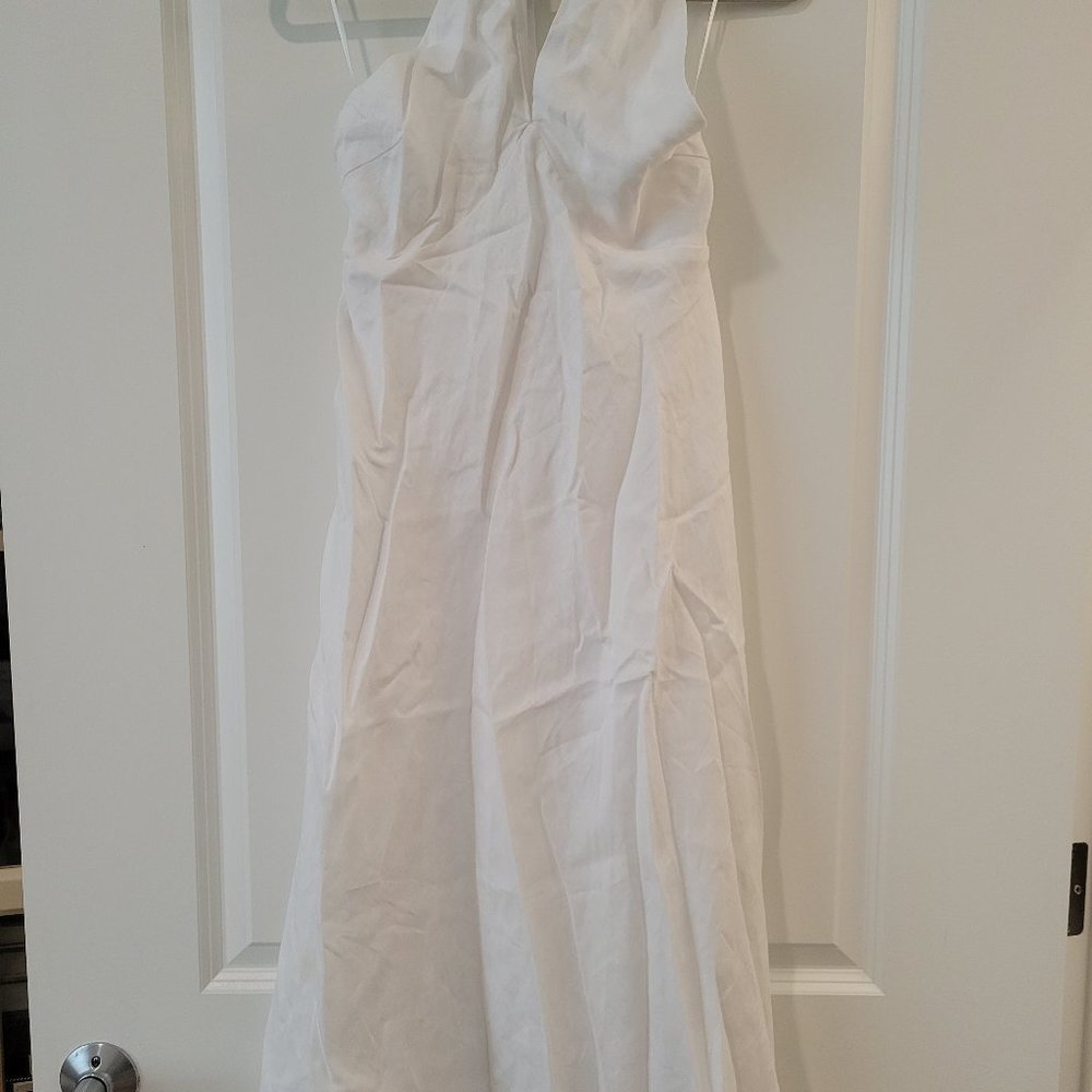 ALEXIS WHITE LINEN MIDI DRESS - 4 / WHITE